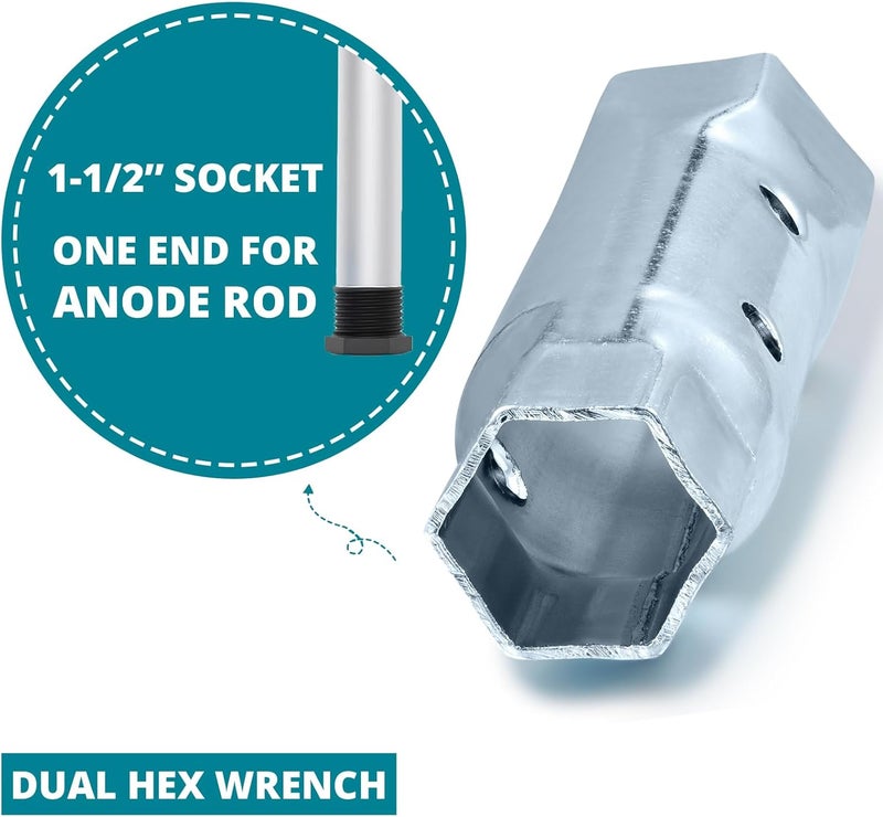 Ramkle Dual Hex Wrench Removal Tool for Anode Rod and Water Heater Element, 1-1/16 in x 1-1/2 in x 6 in, Hex Socket for All Residential and RV Camper Travel Trailer Motorhome - Image 5